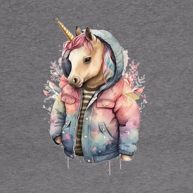 Unicorn watercolor wearing jacket by KAWAIIBYHM